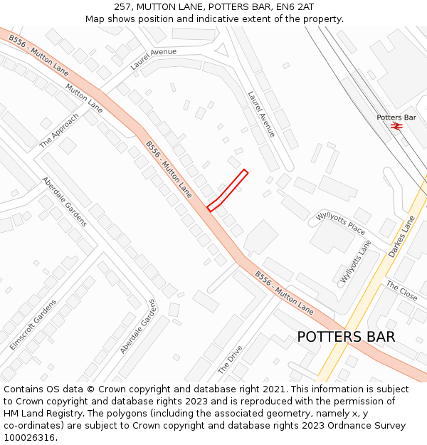 257, MUTTON LANE, POTTERS BAR, EN6 2AT: Location map and indicative extent of plot