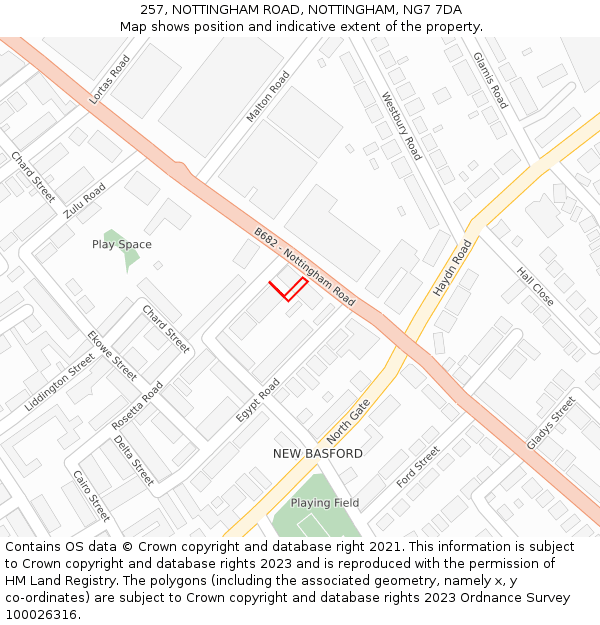 257, NOTTINGHAM ROAD, NOTTINGHAM, NG7 7DA: Location map and indicative extent of plot