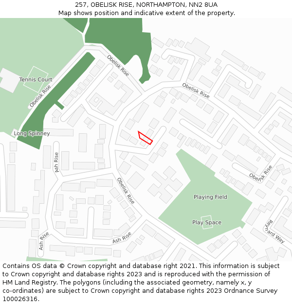 257, OBELISK RISE, NORTHAMPTON, NN2 8UA: Location map and indicative extent of plot