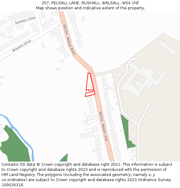 257, PELSALL LANE, RUSHALL, WALSALL, WS4 1NF: Location map and indicative extent of plot