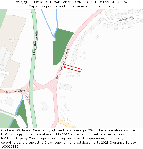 257, QUEENBOROUGH ROAD, MINSTER ON SEA, SHEERNESS, ME12 3EW: Location map and indicative extent of plot