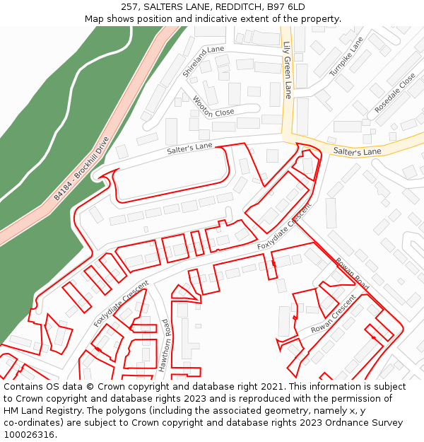 257, SALTERS LANE, REDDITCH, B97 6LD: Location map and indicative extent of plot