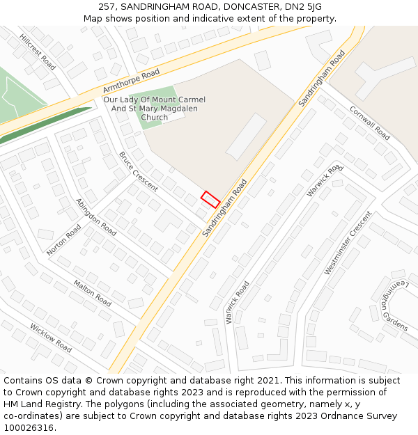 257, SANDRINGHAM ROAD, DONCASTER, DN2 5JG: Location map and indicative extent of plot