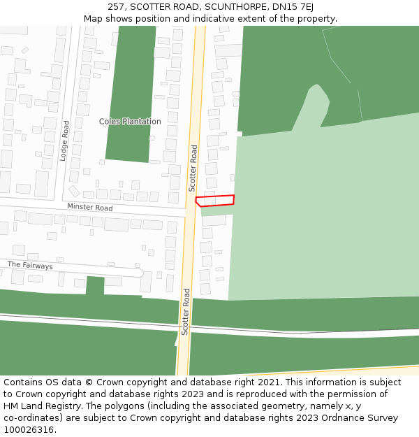 257, SCOTTER ROAD, SCUNTHORPE, DN15 7EJ: Location map and indicative extent of plot