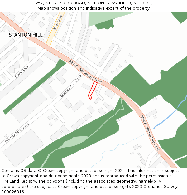 257, STONEYFORD ROAD, SUTTON-IN-ASHFIELD, NG17 3GJ: Location map and indicative extent of plot