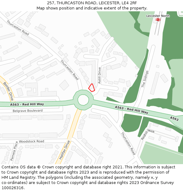 257, THURCASTON ROAD, LEICESTER, LE4 2RF: Location map and indicative extent of plot