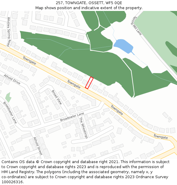 257, TOWNGATE, OSSETT, WF5 0QE: Location map and indicative extent of plot