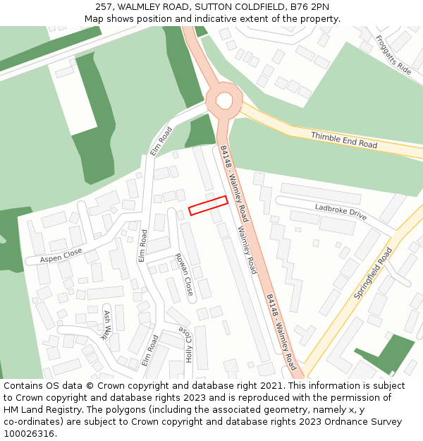 257, WALMLEY ROAD, SUTTON COLDFIELD, B76 2PN: Location map and indicative extent of plot