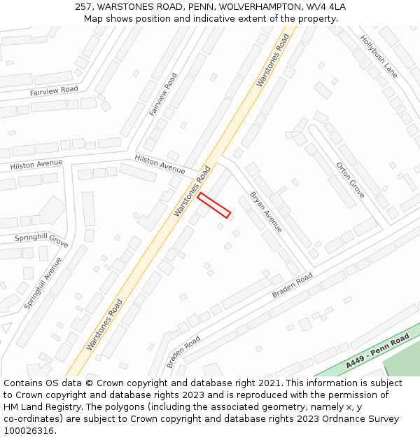 257, WARSTONES ROAD, PENN, WOLVERHAMPTON, WV4 4LA: Location map and indicative extent of plot