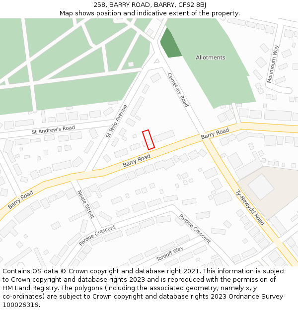 258, BARRY ROAD, BARRY, CF62 8BJ: Location map and indicative extent of plot