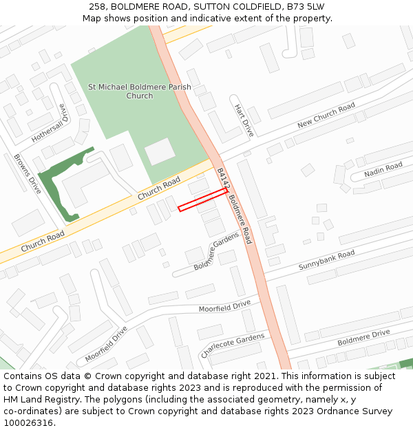 258, BOLDMERE ROAD, SUTTON COLDFIELD, B73 5LW: Location map and indicative extent of plot