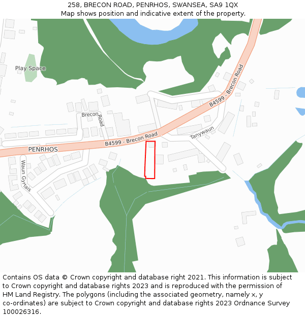 258, BRECON ROAD, PENRHOS, SWANSEA, SA9 1QX: Location map and indicative extent of plot