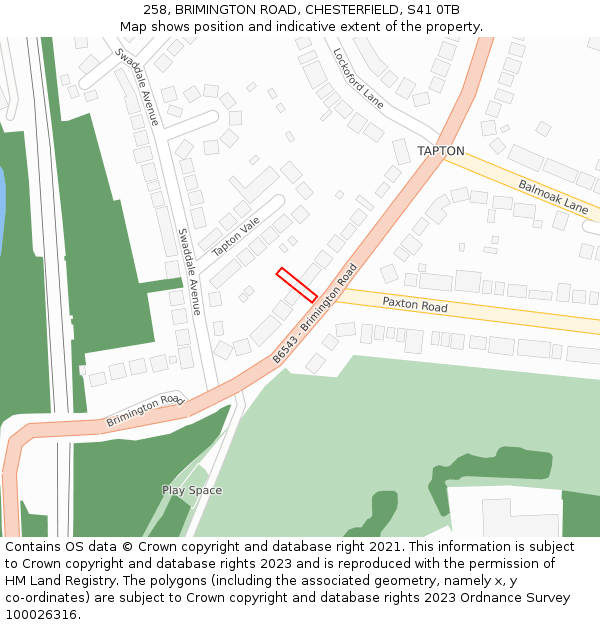 258, BRIMINGTON ROAD, CHESTERFIELD, S41 0TB: Location map and indicative extent of plot