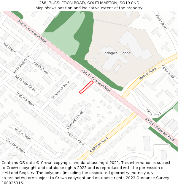 258, BURSLEDON ROAD, SOUTHAMPTON, SO19 8ND: Location map and indicative extent of plot