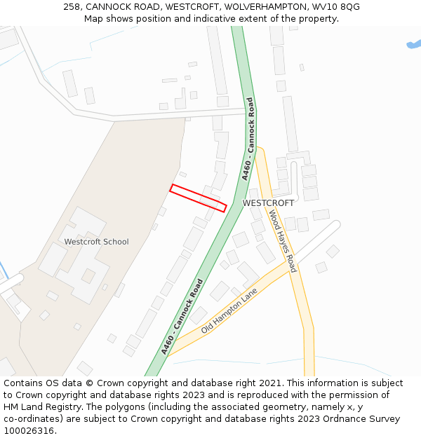 258, CANNOCK ROAD, WESTCROFT, WOLVERHAMPTON, WV10 8QG: Location map and indicative extent of plot