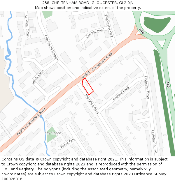 258, CHELTENHAM ROAD, GLOUCESTER, GL2 0JN: Location map and indicative extent of plot