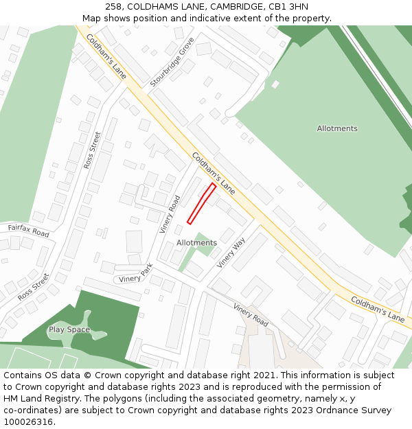 258, COLDHAMS LANE, CAMBRIDGE, CB1 3HN: Location map and indicative extent of plot