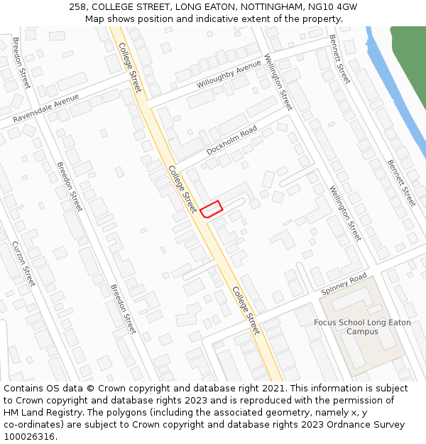 258, COLLEGE STREET, LONG EATON, NOTTINGHAM, NG10 4GW: Location map and indicative extent of plot