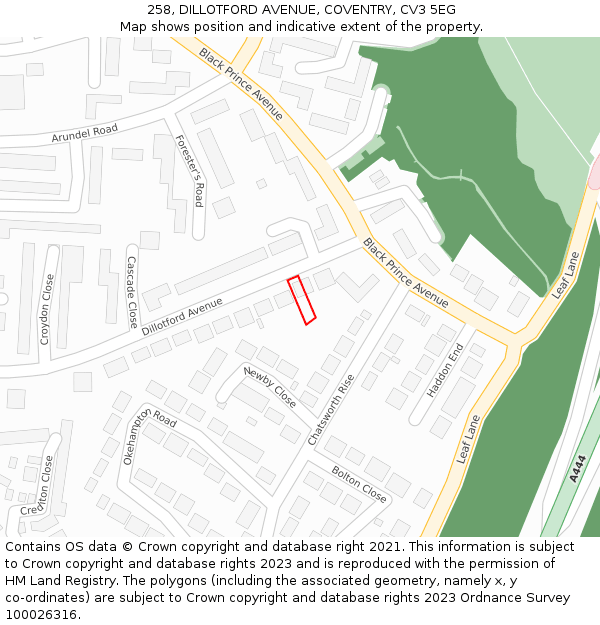 258, DILLOTFORD AVENUE, COVENTRY, CV3 5EG: Location map and indicative extent of plot