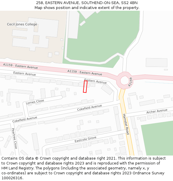 258, EASTERN AVENUE, SOUTHEND-ON-SEA, SS2 4BN: Location map and indicative extent of plot