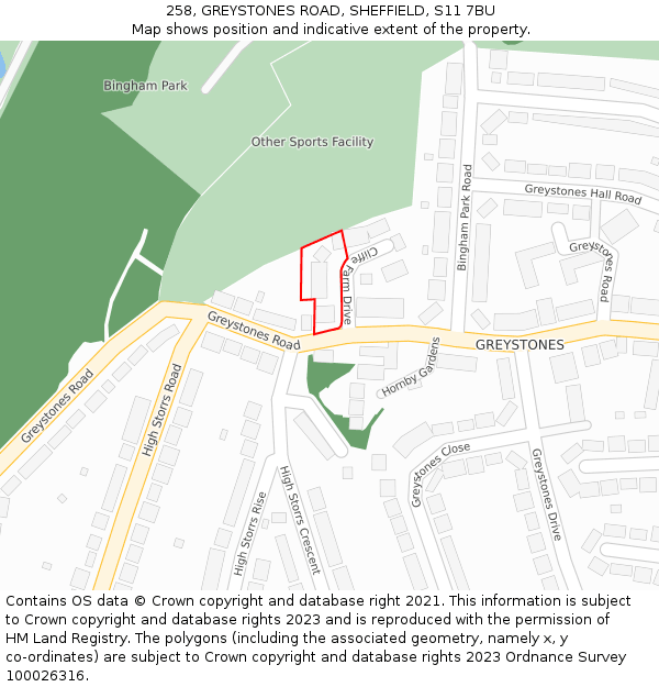 258, GREYSTONES ROAD, SHEFFIELD, S11 7BU: Location map and indicative extent of plot