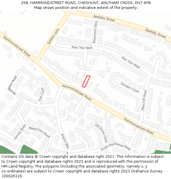 258, HAMMONDSTREET ROAD, CHESHUNT, WALTHAM CROSS, EN7 6PB: Location map and indicative extent of plot