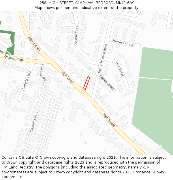 258, HIGH STREET, CLAPHAM, BEDFORD, MK41 6AY: Location map and indicative extent of plot