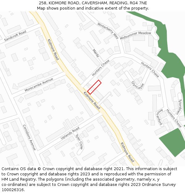 258, KIDMORE ROAD, CAVERSHAM, READING, RG4 7NE: Location map and indicative extent of plot