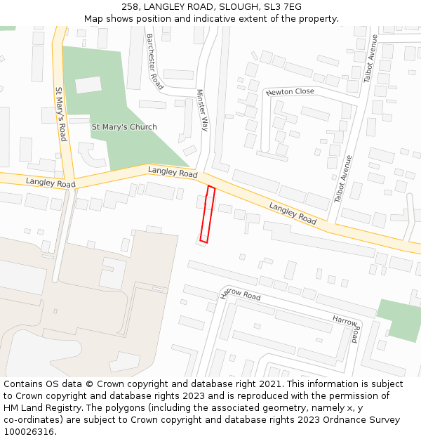 258, LANGLEY ROAD, SLOUGH, SL3 7EG: Location map and indicative extent of plot