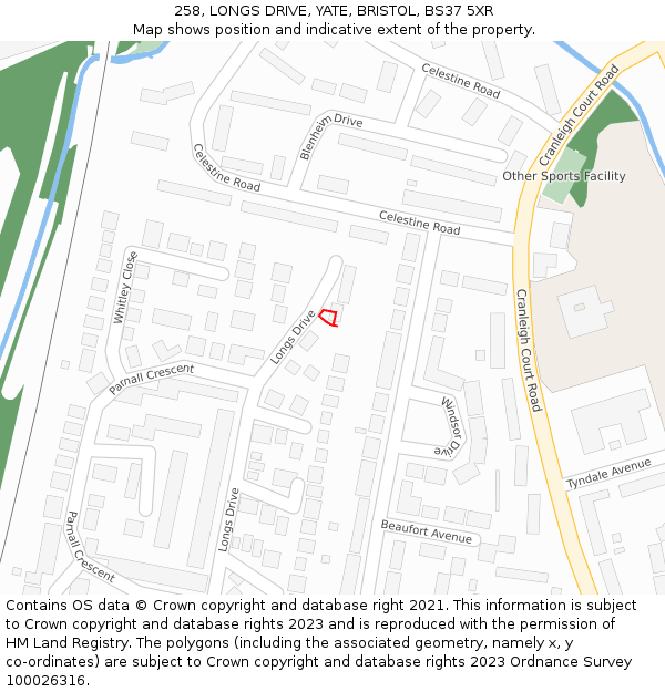 258, LONGS DRIVE, YATE, BRISTOL, BS37 5XR: Location map and indicative extent of plot