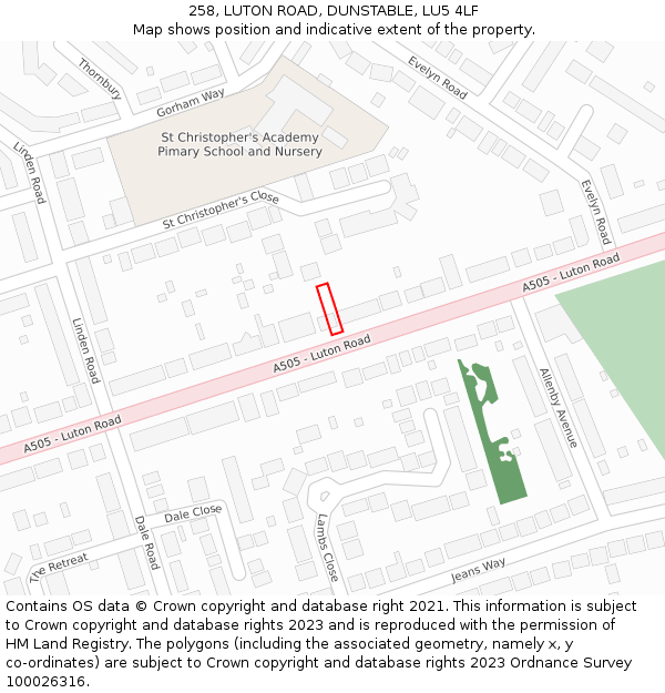 258, LUTON ROAD, DUNSTABLE, LU5 4LF: Location map and indicative extent of plot