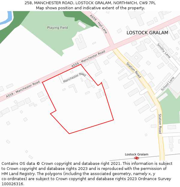 258, MANCHESTER ROAD, LOSTOCK GRALAM, NORTHWICH, CW9 7PL: Location map and indicative extent of plot