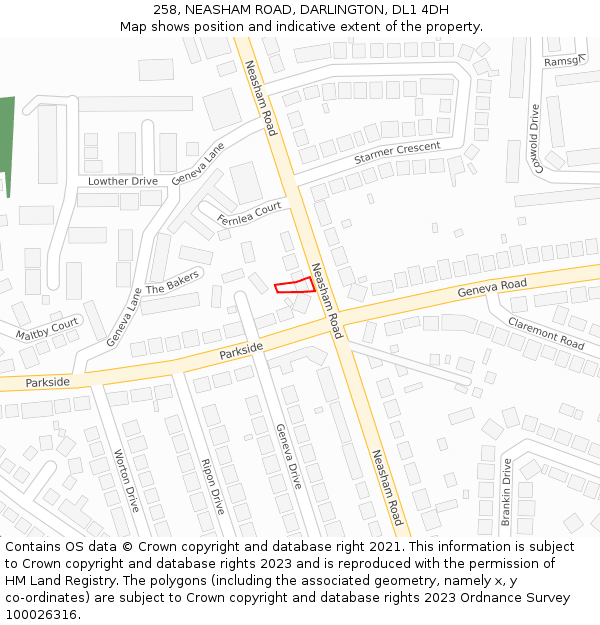 258, NEASHAM ROAD, DARLINGTON, DL1 4DH: Location map and indicative extent of plot