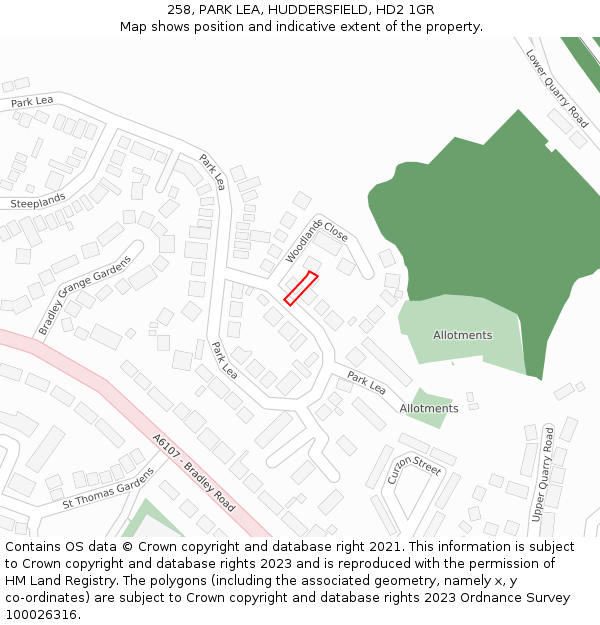 258, PARK LEA, HUDDERSFIELD, HD2 1GR: Location map and indicative extent of plot