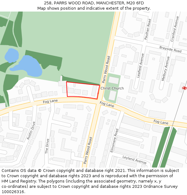 258, PARRS WOOD ROAD, MANCHESTER, M20 6FD: Location map and indicative extent of plot