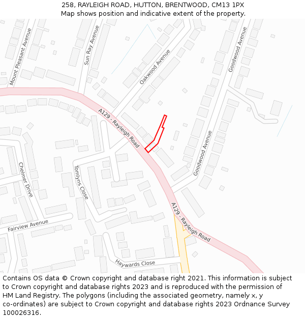 258, RAYLEIGH ROAD, HUTTON, BRENTWOOD, CM13 1PX: Location map and indicative extent of plot