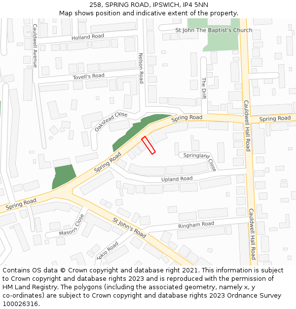 258, SPRING ROAD, IPSWICH, IP4 5NN: Location map and indicative extent of plot