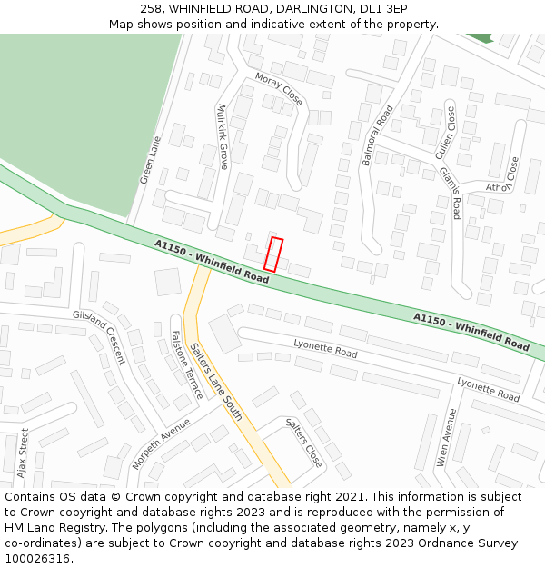 258, WHINFIELD ROAD, DARLINGTON, DL1 3EP: Location map and indicative extent of plot