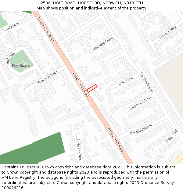 258A, HOLT ROAD, HORSFORD, NORWICH, NR10 3EH: Location map and indicative extent of plot