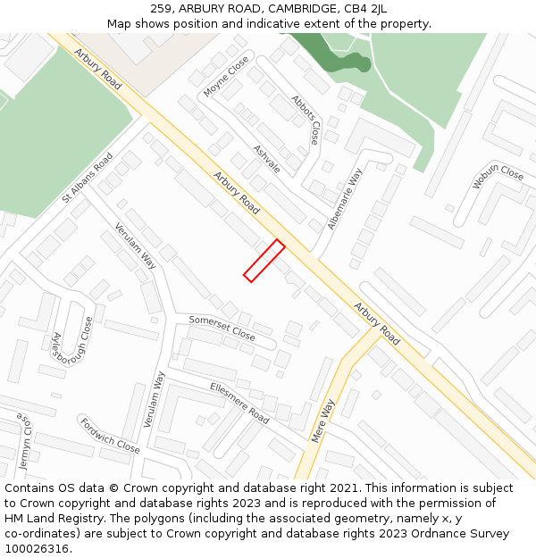 259, ARBURY ROAD, CAMBRIDGE, CB4 2JL: Location map and indicative extent of plot