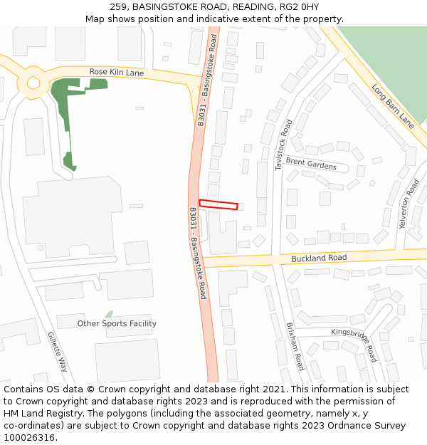 259, BASINGSTOKE ROAD, READING, RG2 0HY: Location map and indicative extent of plot