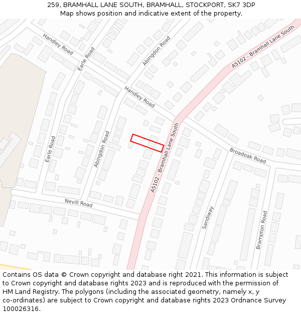 259, BRAMHALL LANE SOUTH, BRAMHALL, STOCKPORT, SK7 3DP: Location map and indicative extent of plot