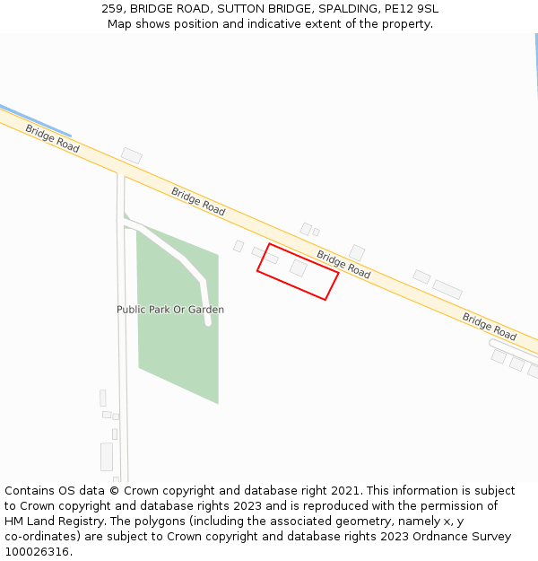 259, BRIDGE ROAD, SUTTON BRIDGE, SPALDING, PE12 9SL: Location map and indicative extent of plot