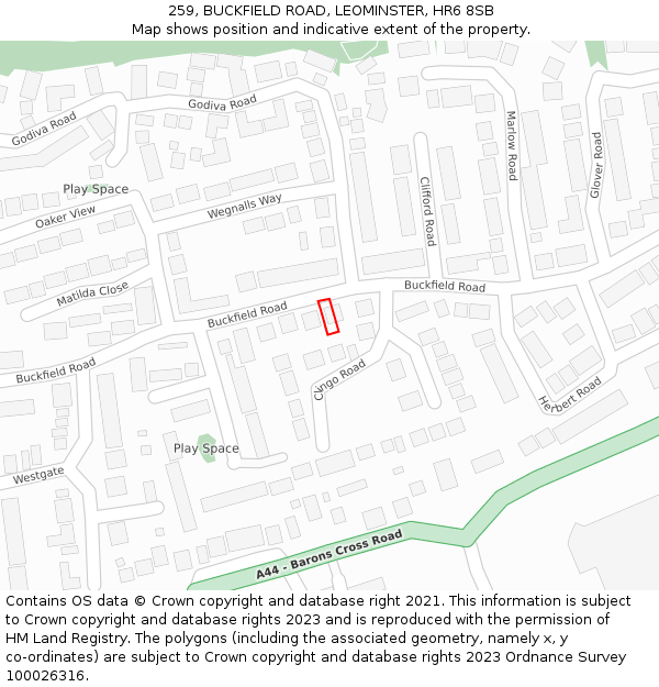 259, BUCKFIELD ROAD, LEOMINSTER, HR6 8SB: Location map and indicative extent of plot