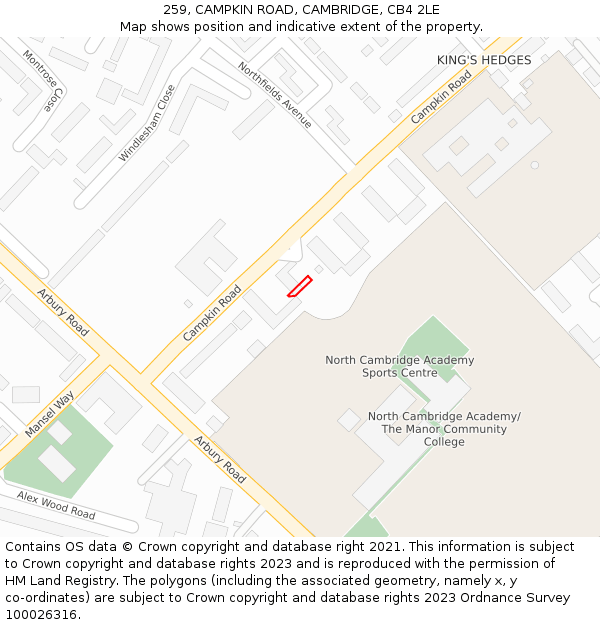 259, CAMPKIN ROAD, CAMBRIDGE, CB4 2LE: Location map and indicative extent of plot