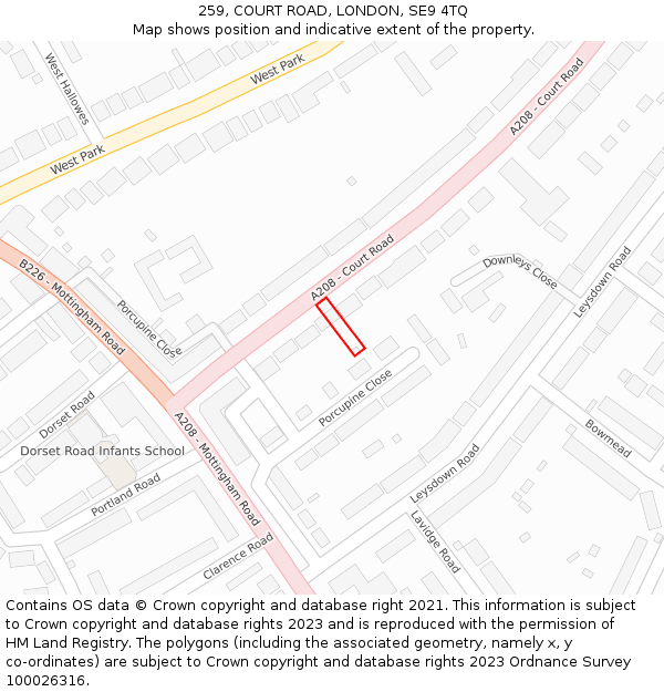 259, COURT ROAD, LONDON, SE9 4TQ: Location map and indicative extent of plot