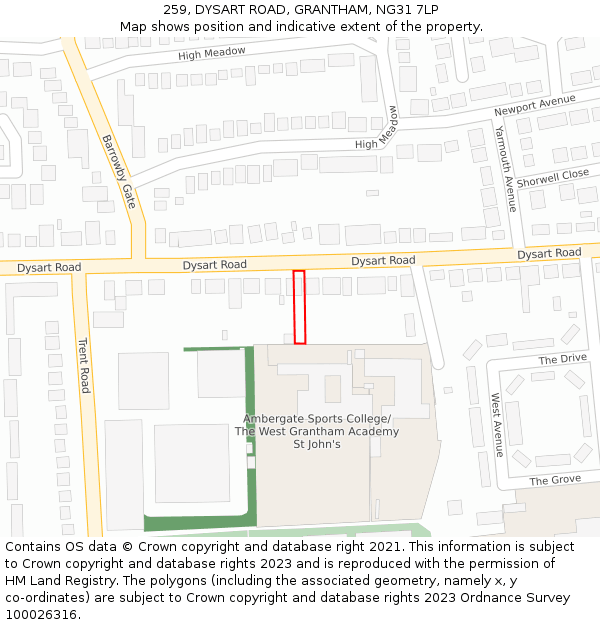 259, DYSART ROAD, GRANTHAM, NG31 7LP: Location map and indicative extent of plot