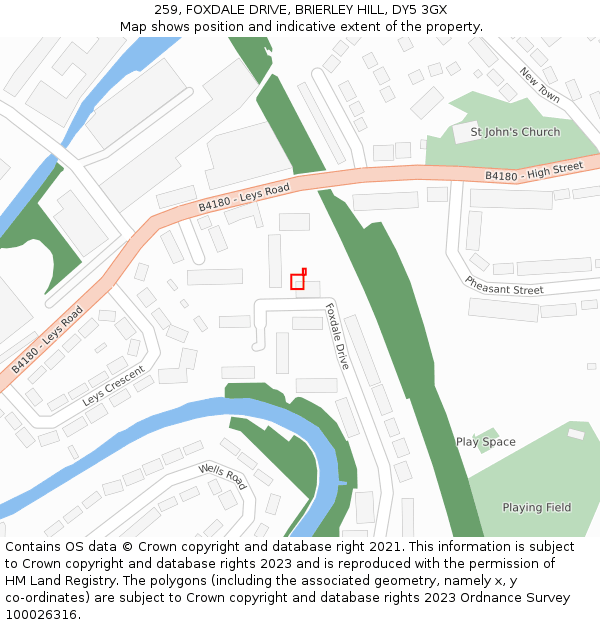 259, FOXDALE DRIVE, BRIERLEY HILL, DY5 3GX: Location map and indicative extent of plot