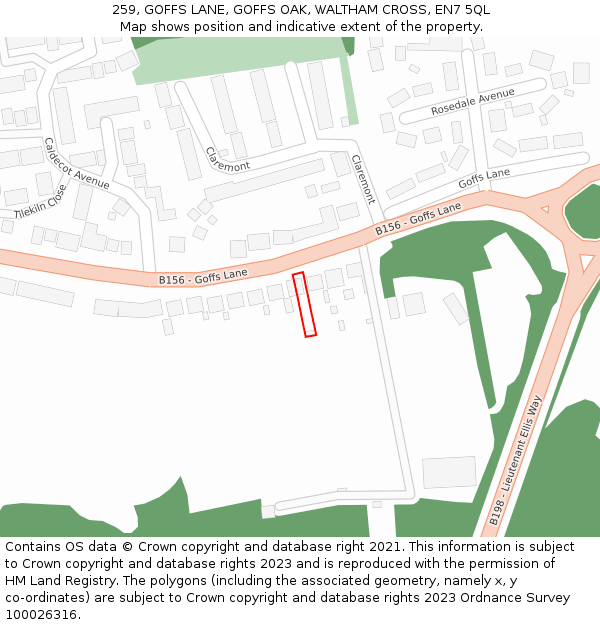 259, GOFFS LANE, GOFFS OAK, WALTHAM CROSS, EN7 5QL: Location map and indicative extent of plot