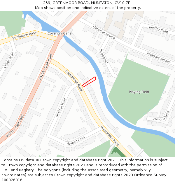 259, GREENMOOR ROAD, NUNEATON, CV10 7EL: Location map and indicative extent of plot